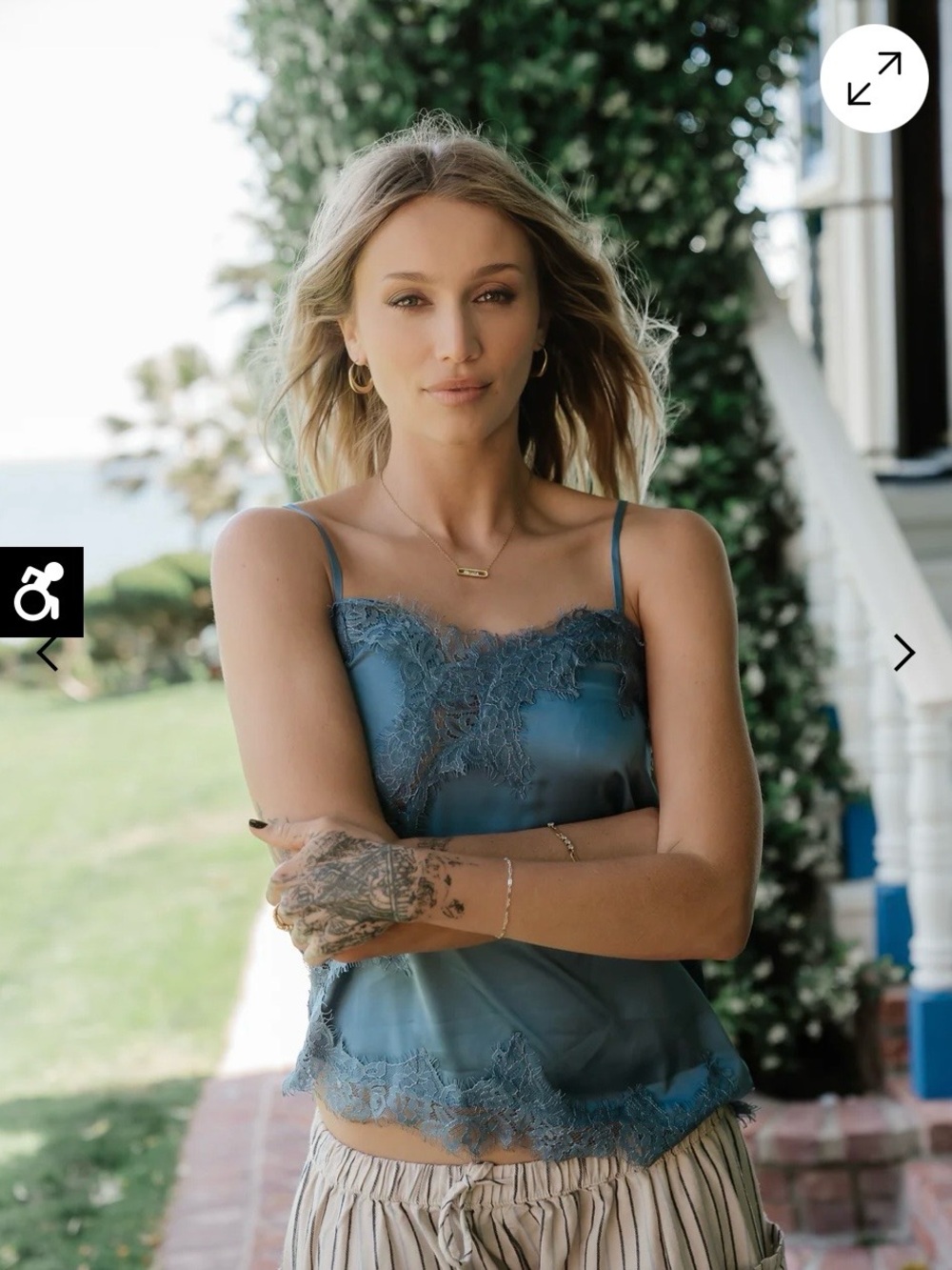 bohme Teal Lace-Trim Satin Camisole